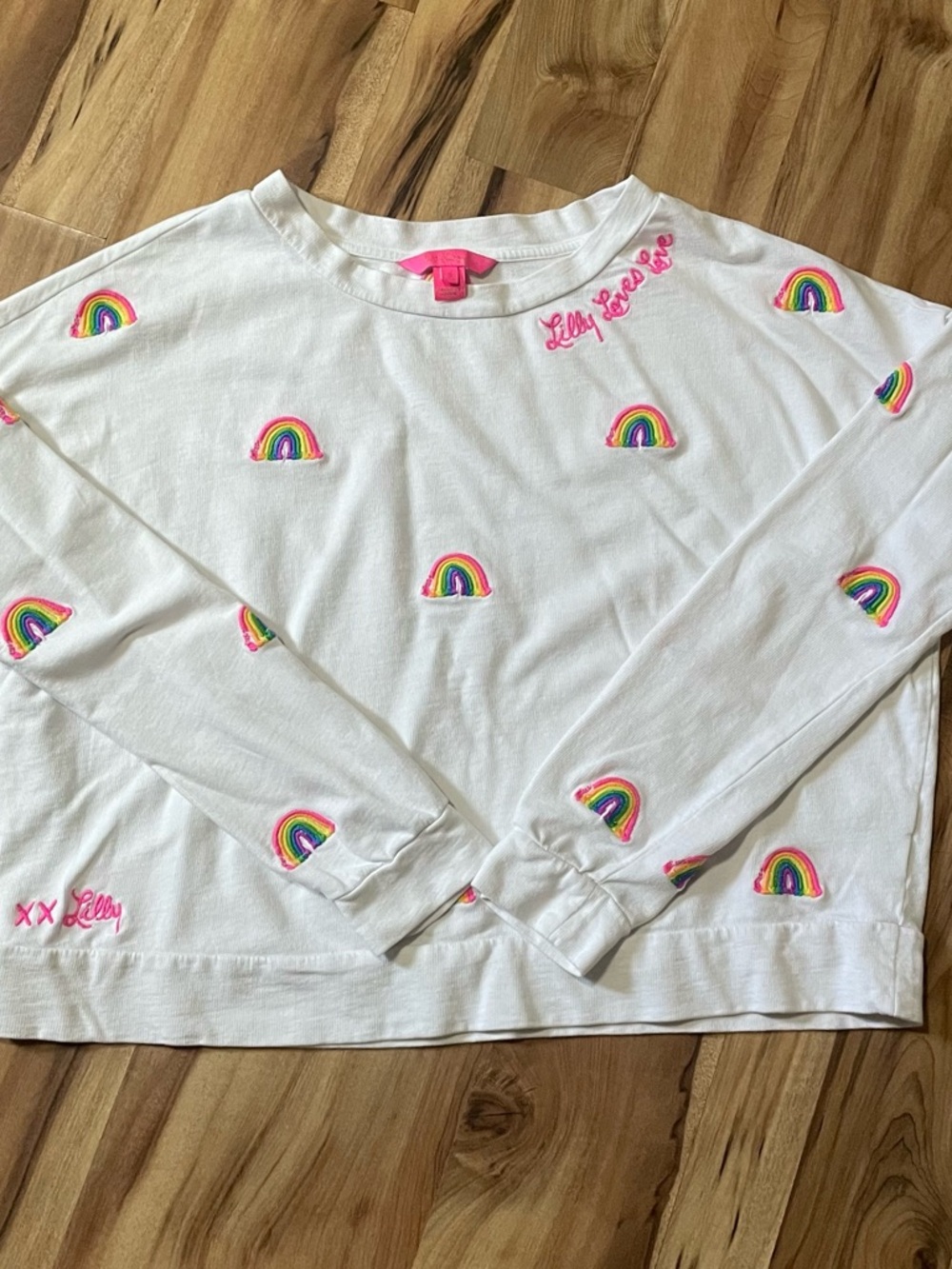 Lilly Pulitzer White "Lilly Loves Love" Rainbow Embroidered Crewneck Sz S